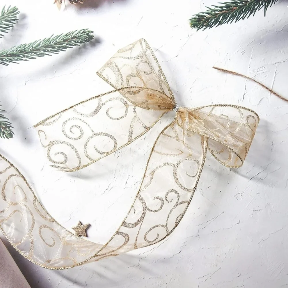 Ct Craft Llc Organza With Champagne Gold Glitter Wired Ribbon 2.5